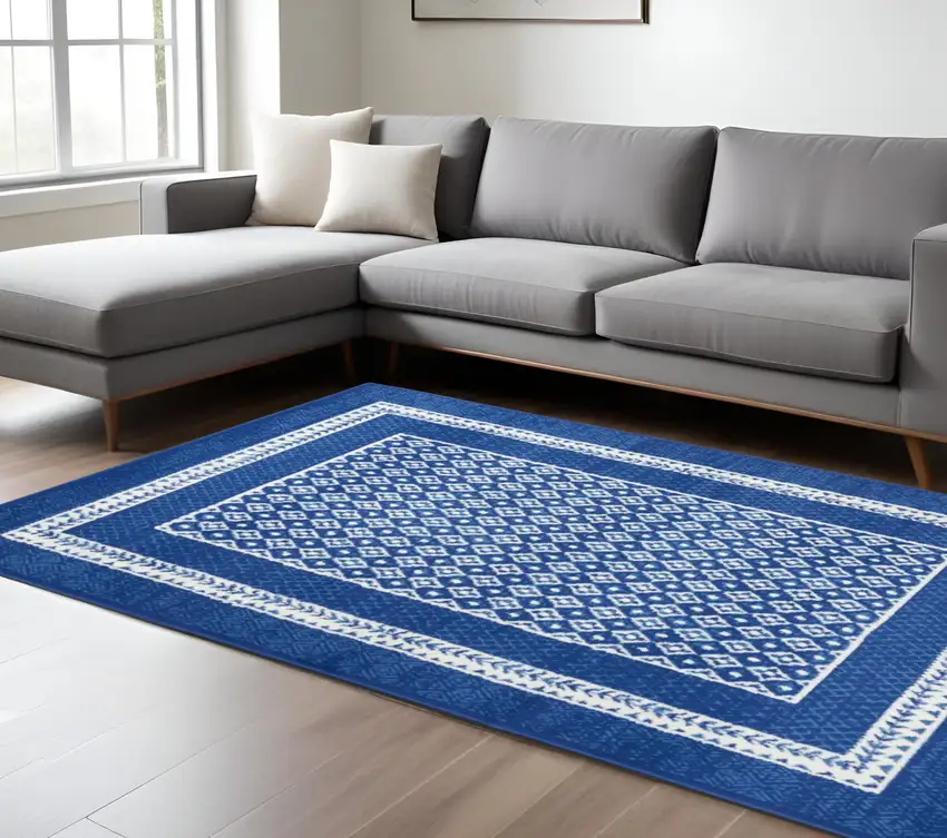 Blue And White Geometric Area Rug Photo 2