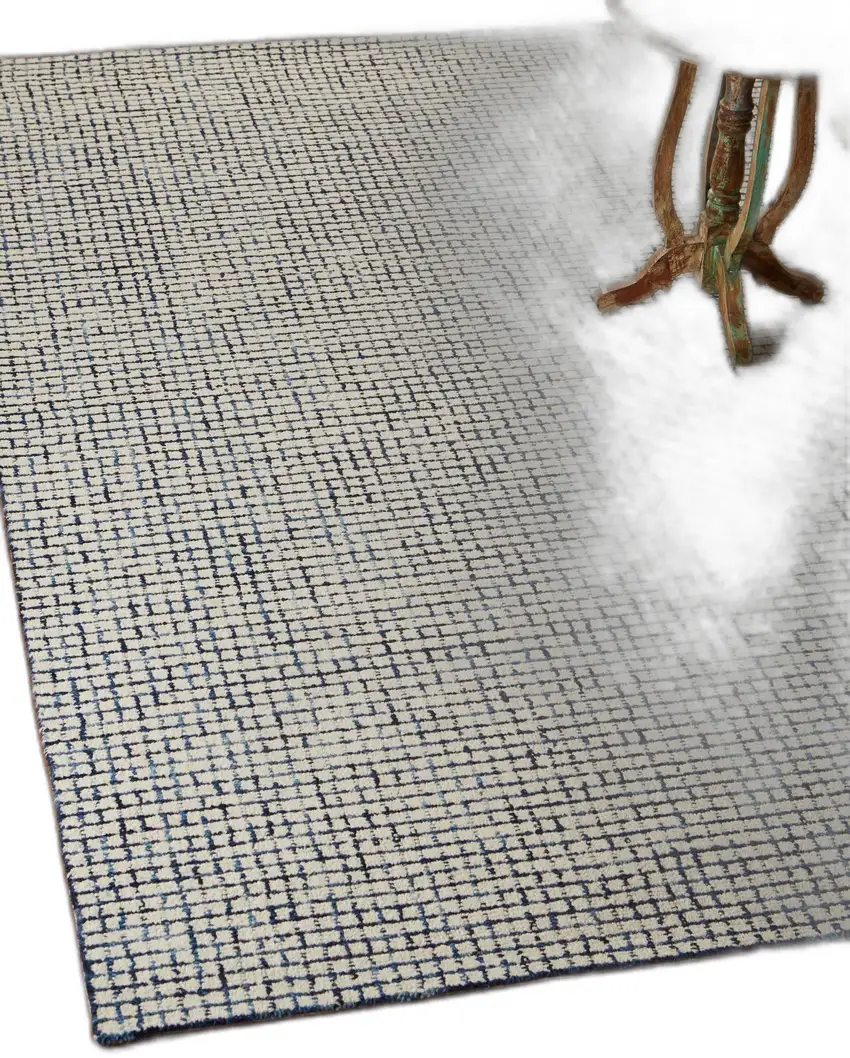 Navy and Ivory Grids Area Rug Photo 10