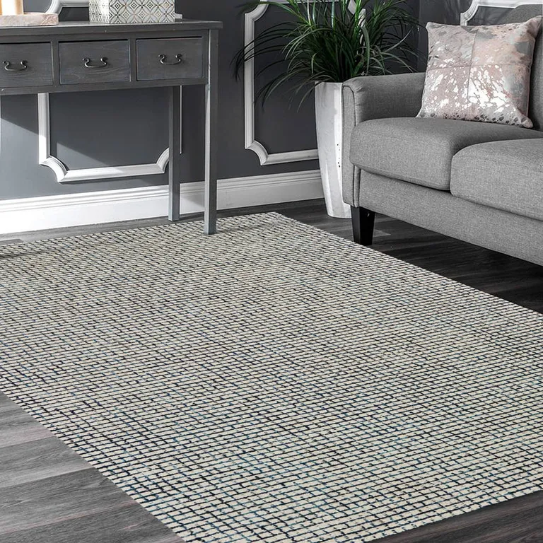 Navy and Ivory Grids Area Rug Photo 4
