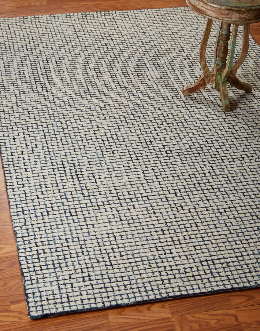 Navy and Ivory Grids Area Rug Photo 9