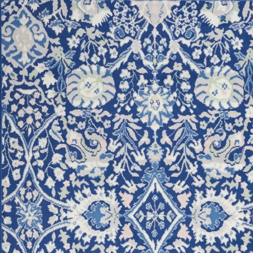 Ivory And Blue Floral Area Rug Photo 3