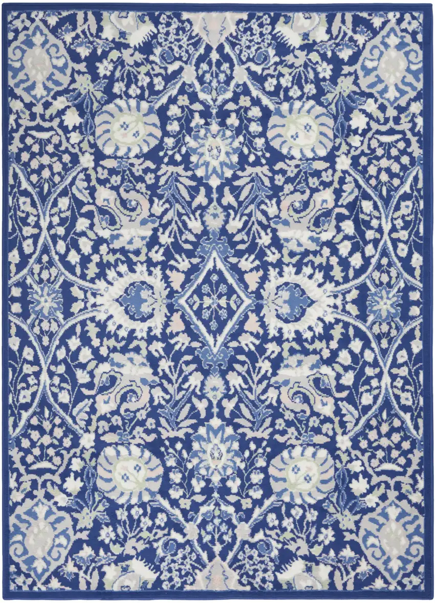 Ivory And Blue Floral Area Rug Photo 4