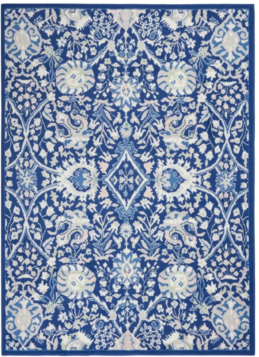 Navy Blue Floral Dhurrie Area Rug Photo 2