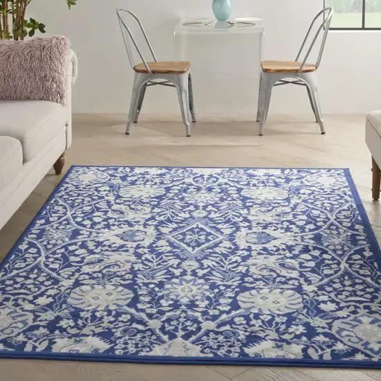 Ivory And Blue Floral Area Rug Photo 5