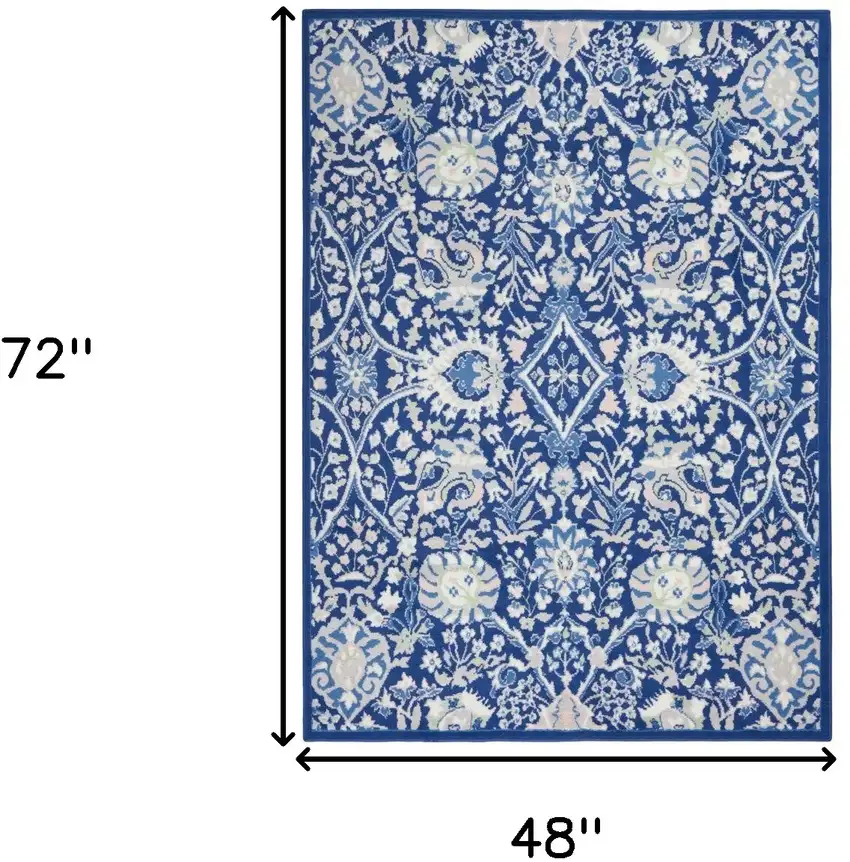 Ivory And Blue Floral Area Rug Photo 5