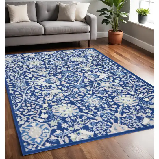 Ivory And Blue Floral Area Rug Photo 2