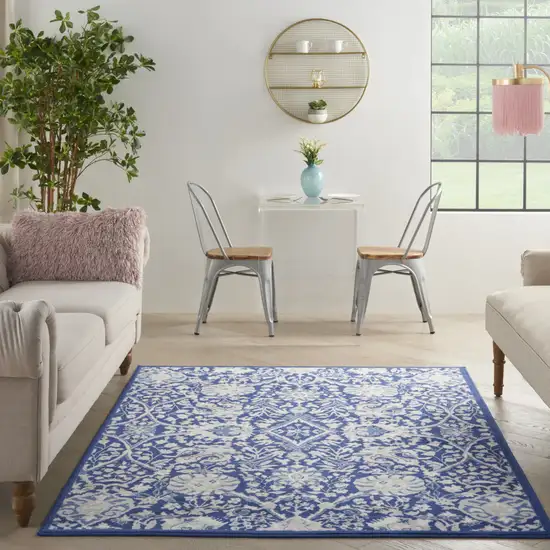 Ivory And Blue Floral Area Rug Photo 5