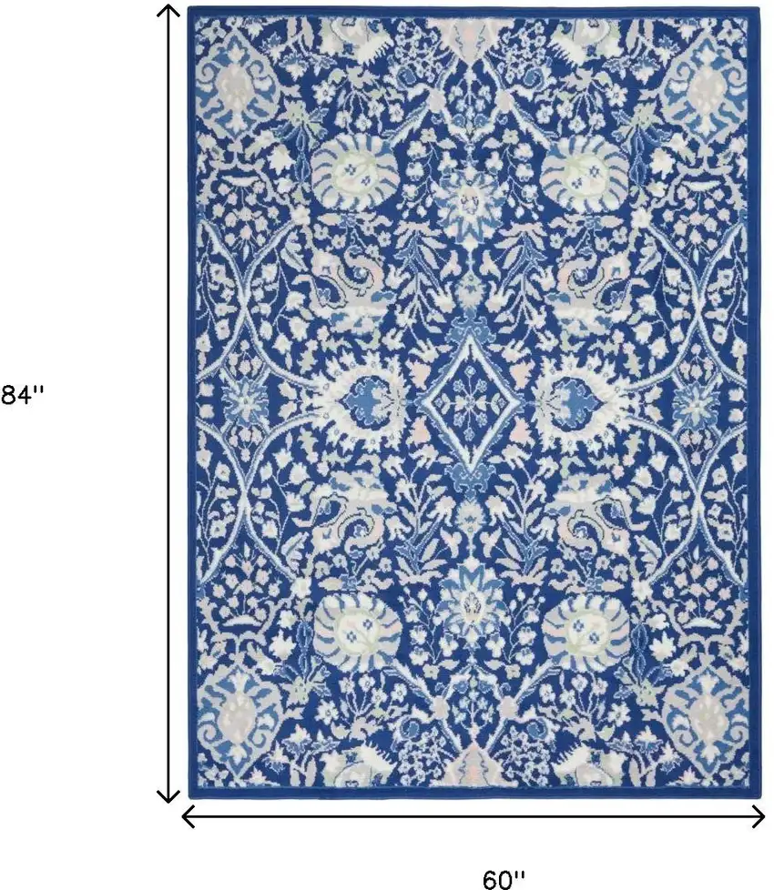 Ivory And Blue Floral Area Rug Photo 6