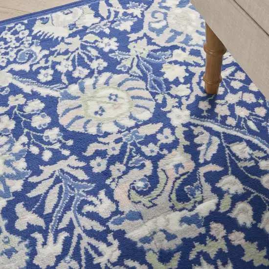 Ivory And Blue Floral Area Rug Photo 8