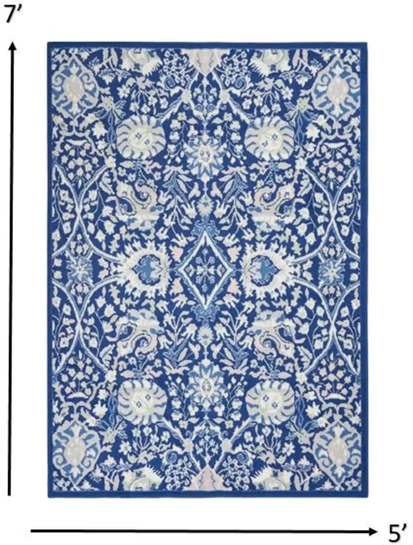 Navy and Ivory Intricate Floral Area Rug Photo 4
