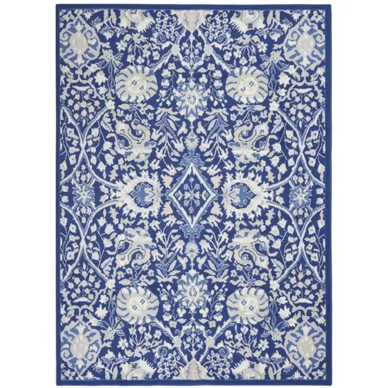 Blue And Ivory Floral Area Rug Photo 9