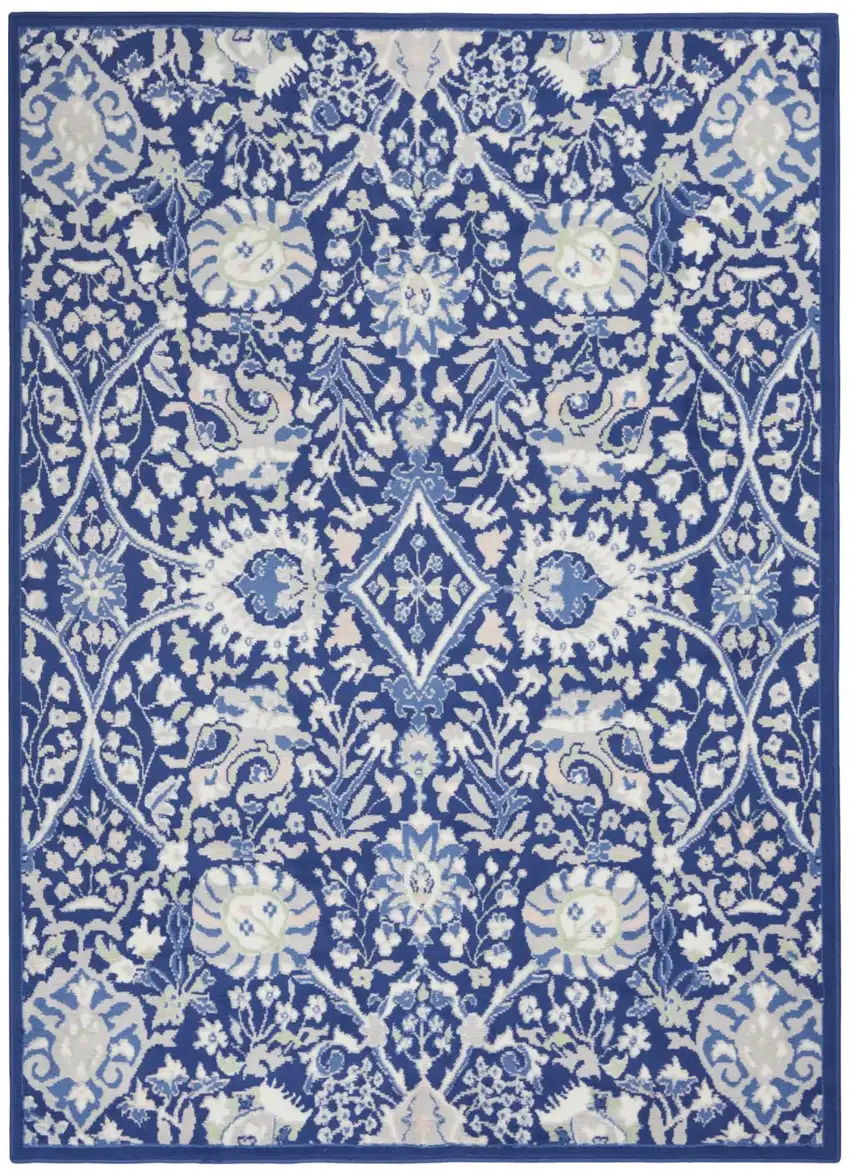 Blue And Ivory Floral Area Rug Photo 9