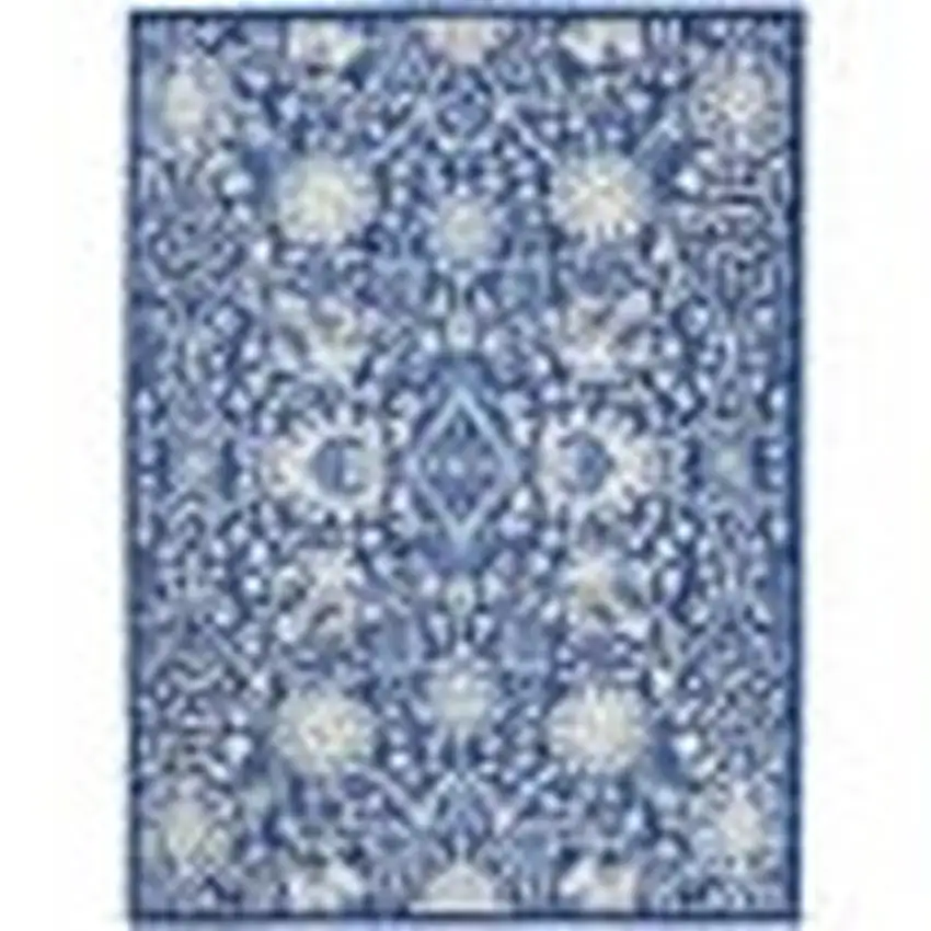 Navy Blue Floral Dhurrie Area Rug Photo 5