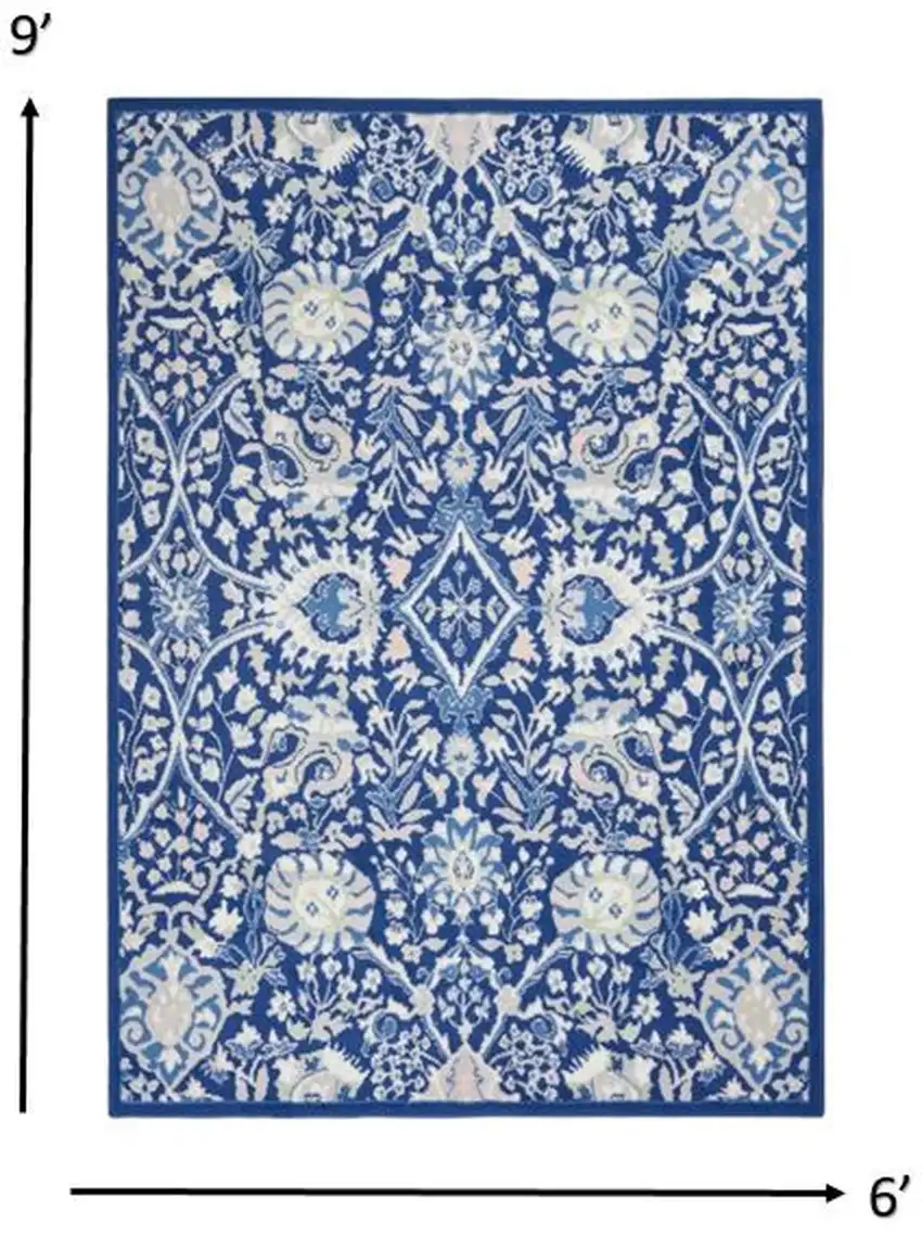 Navy and Ivory Intricate Floral Area Rug Photo 4