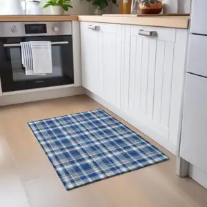 Photo of Navy and Ivory Plaid Washable Non Skid Indoor Outdoor Area Rug