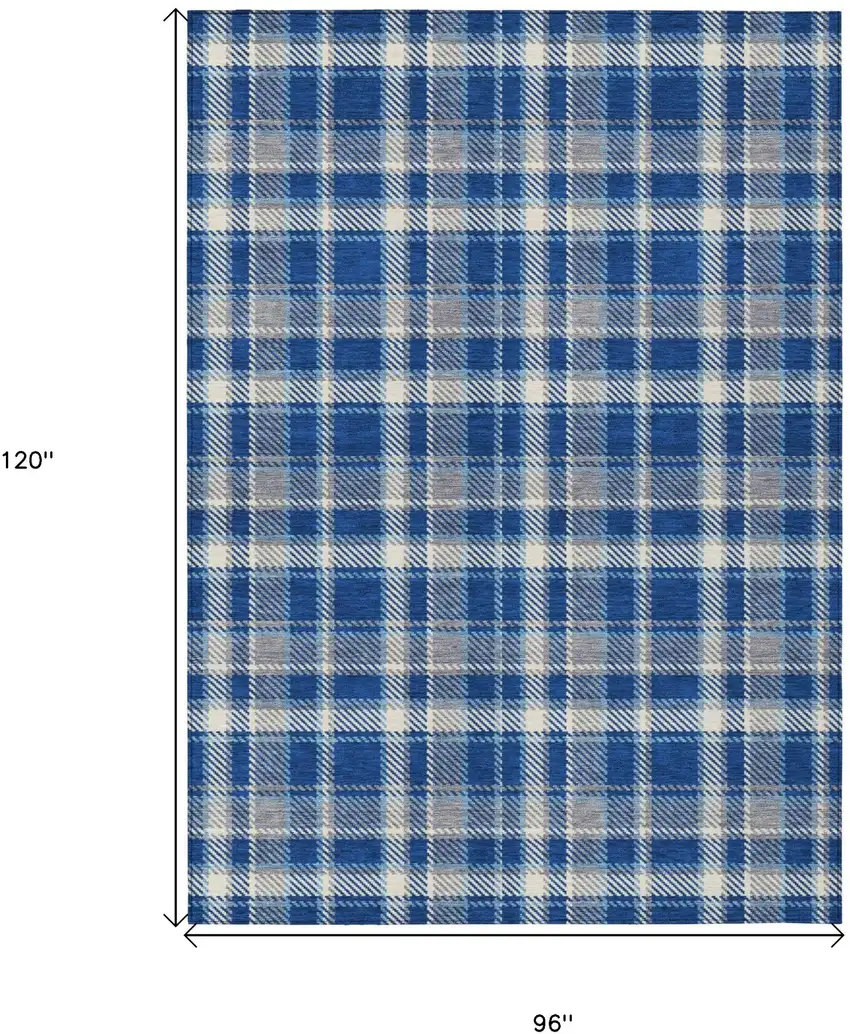 Navy and Ivory Plaid Washable Non Skid Indoor Outdoor Area Rug Photo 3