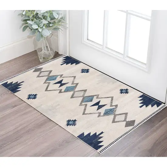 Blue and Ivory Southwestern Area Rug Photo 2