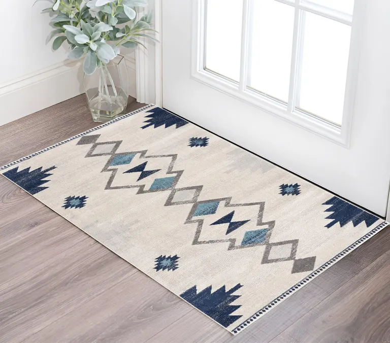 Navy and Ivory Tribal Pattern Area Rug Photo 3