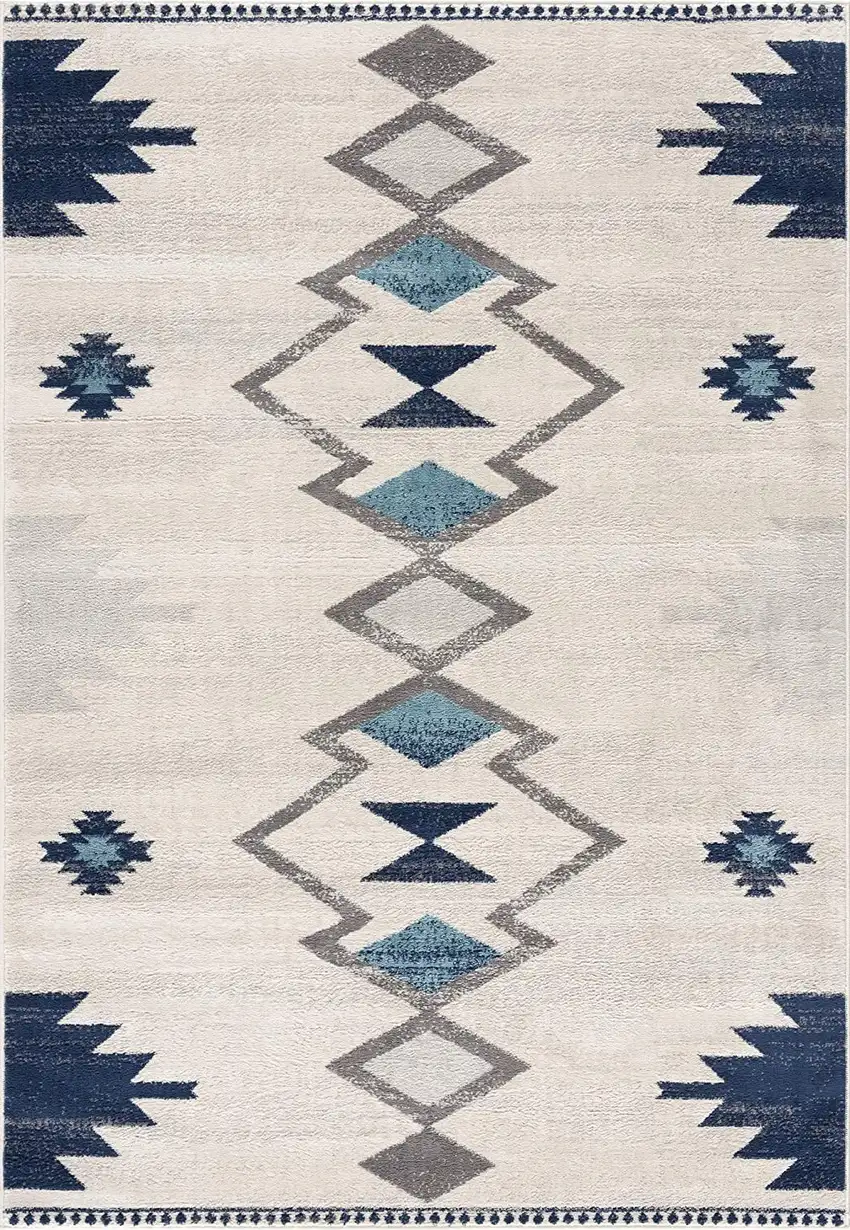 Blue and Ivory Southwestern Area Rug Photo 4