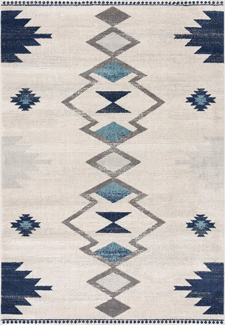 Navy and Ivory Tribal Pattern Area Rug Photo 5