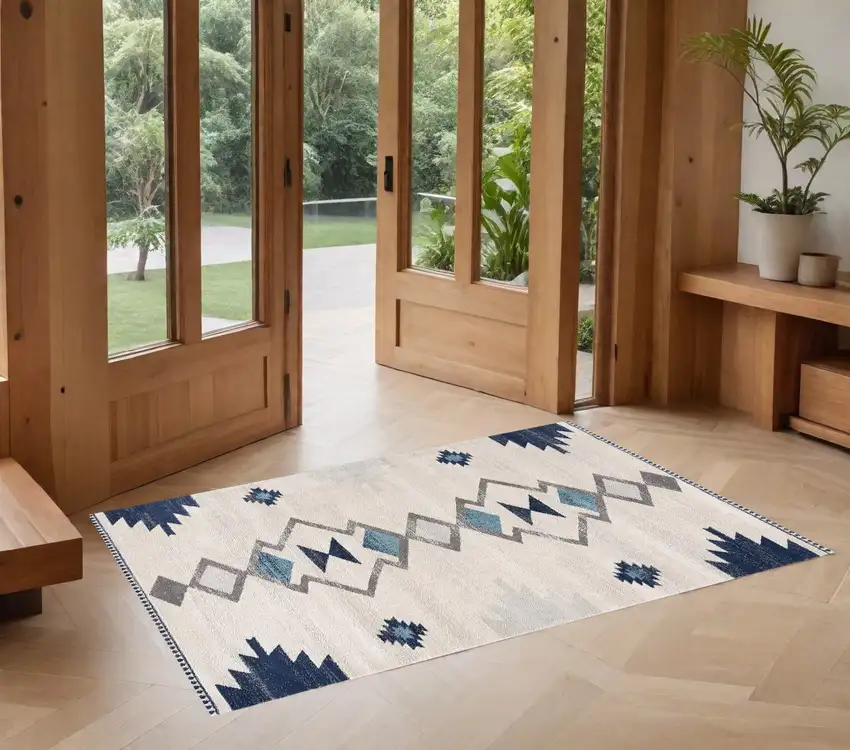 Cream Southwestern Dhurrie Area Rug Photo 1