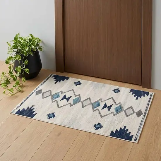 Blue and Ivory Southwestern Area Rug Photo 1