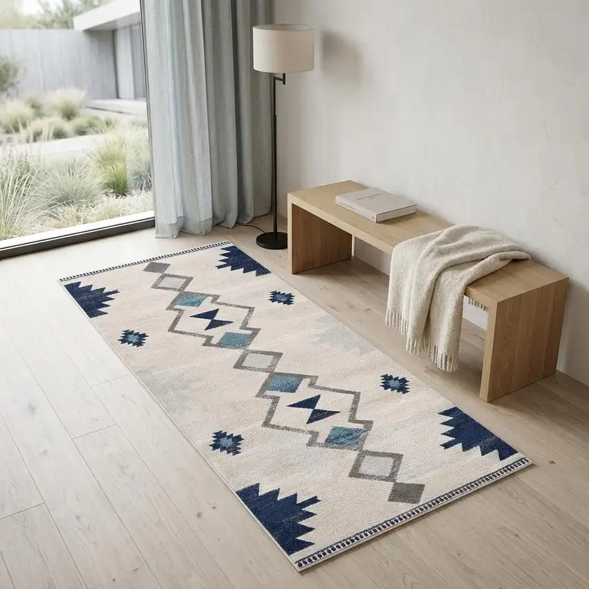 Blue and Ivory Southwestern Area Rug Photo 1