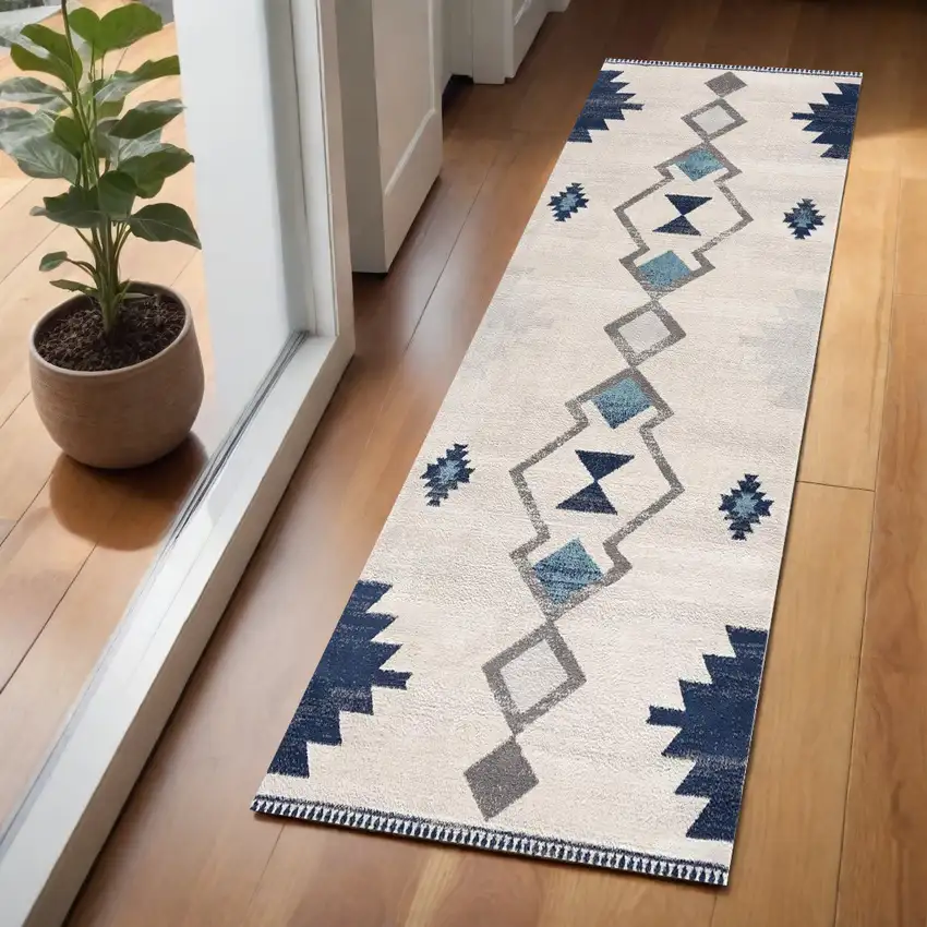Blue and Ivory Southwestern Area Rug Photo 1