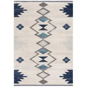 Photo of Navy and Ivory Tribal Pattern Area Rug