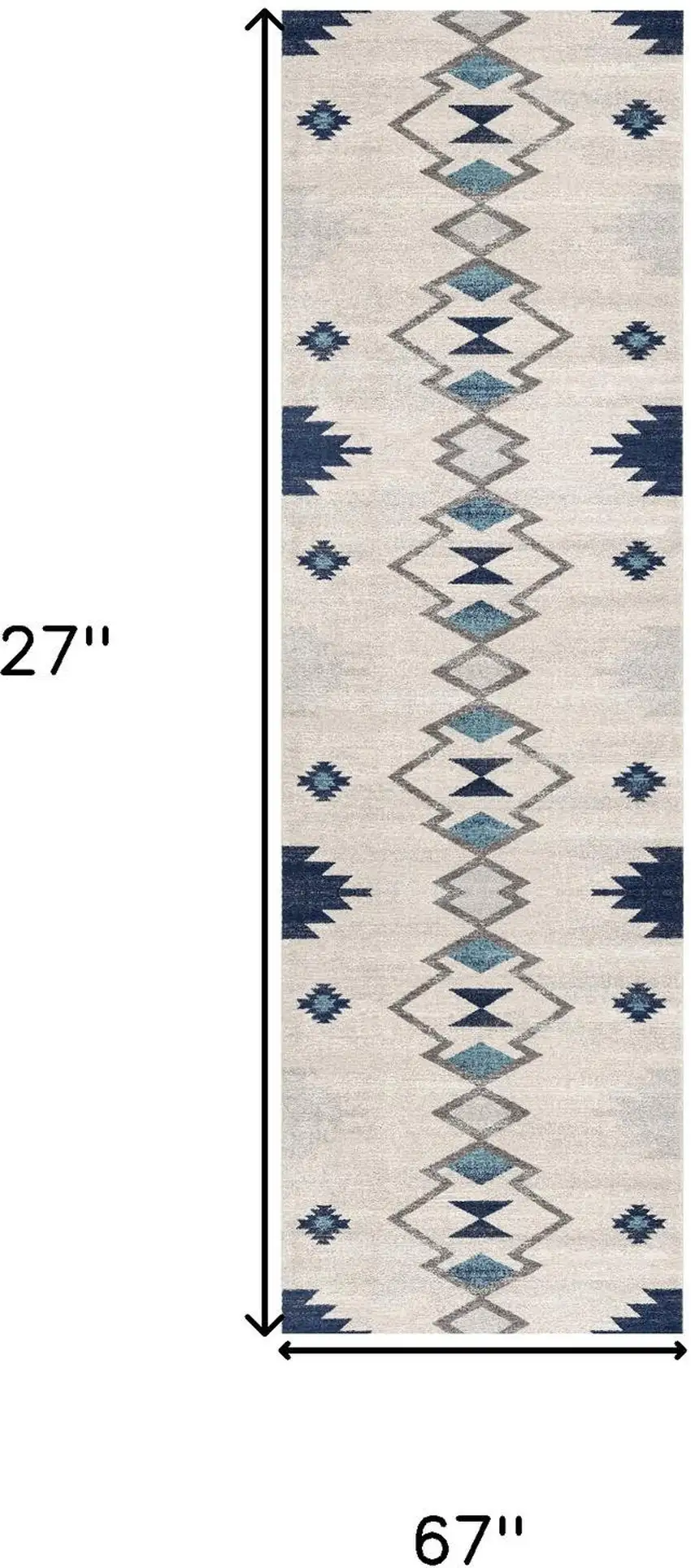 6' Blue And Ivory Southwestern Runner Rug Photo 8