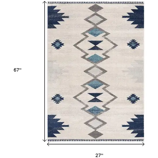 6' Blue And Ivory Southwestern Runner Rug Photo 3