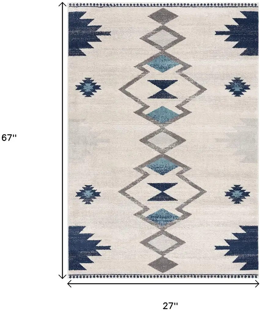 6' Blue And Ivory Southwestern Runner Rug Photo 3