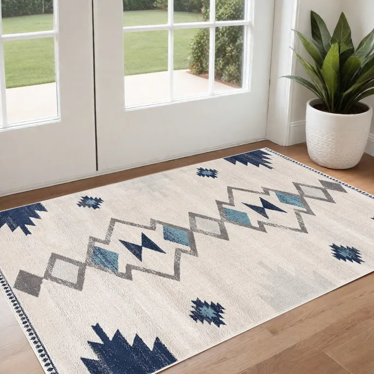 Navy and Ivory Tribal Pattern Area Rug Photo 5