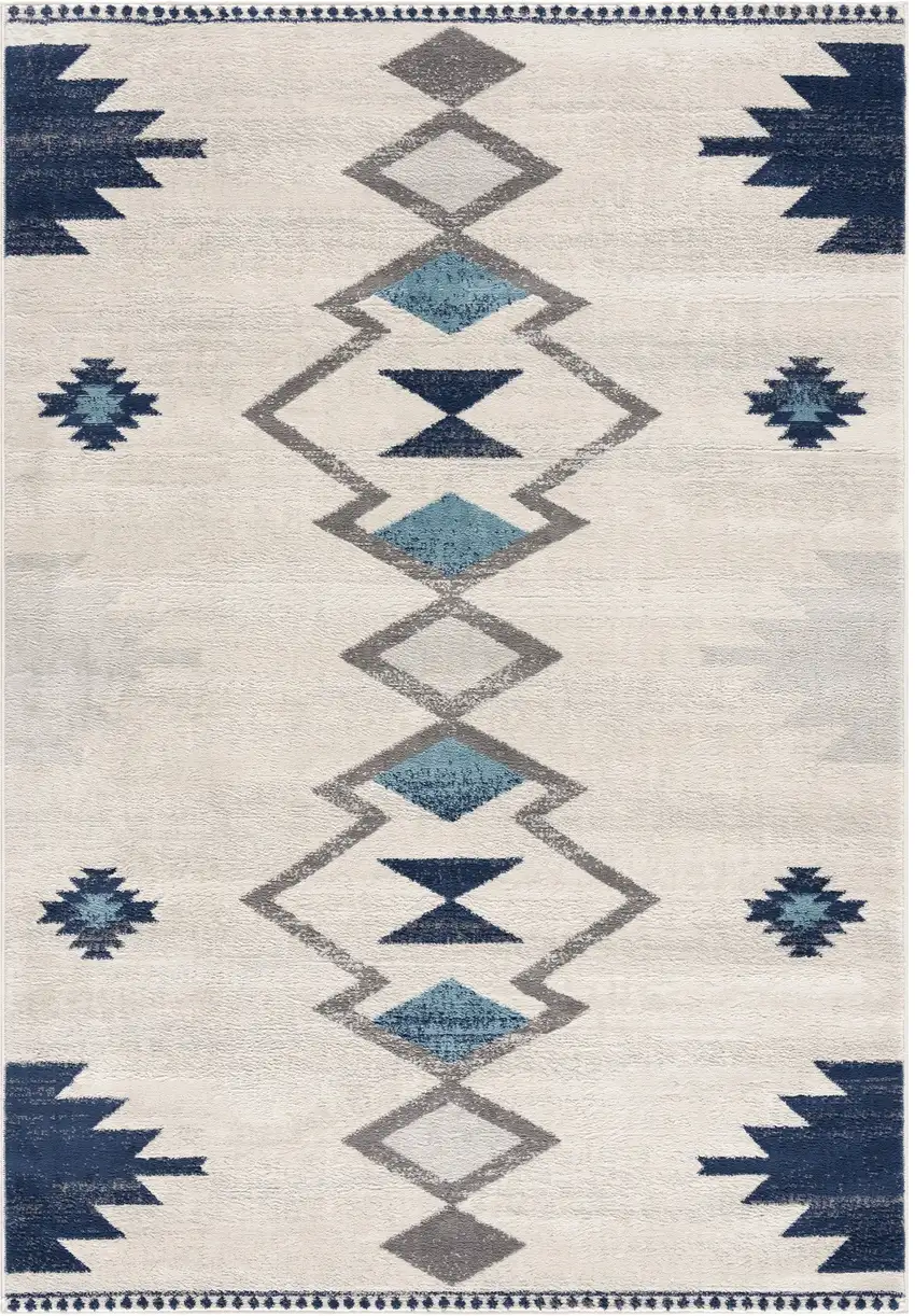 Blue and Ivory Southwestern Area Rug Photo 2