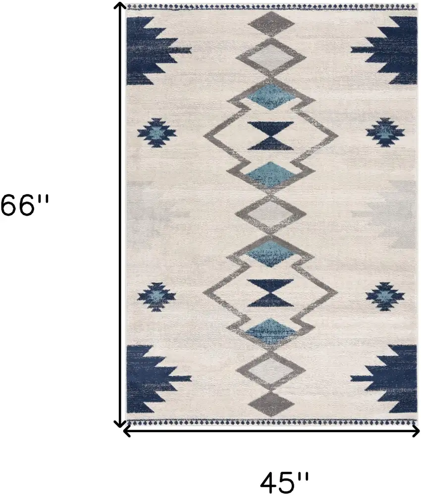 Blue and Ivory Southwestern Area Rug Photo 3