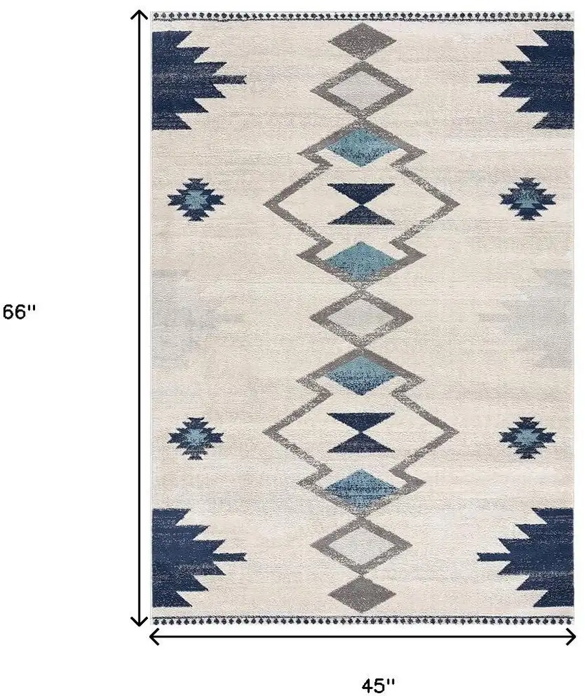 Blue and Ivory Southwestern Area Rug Photo 3