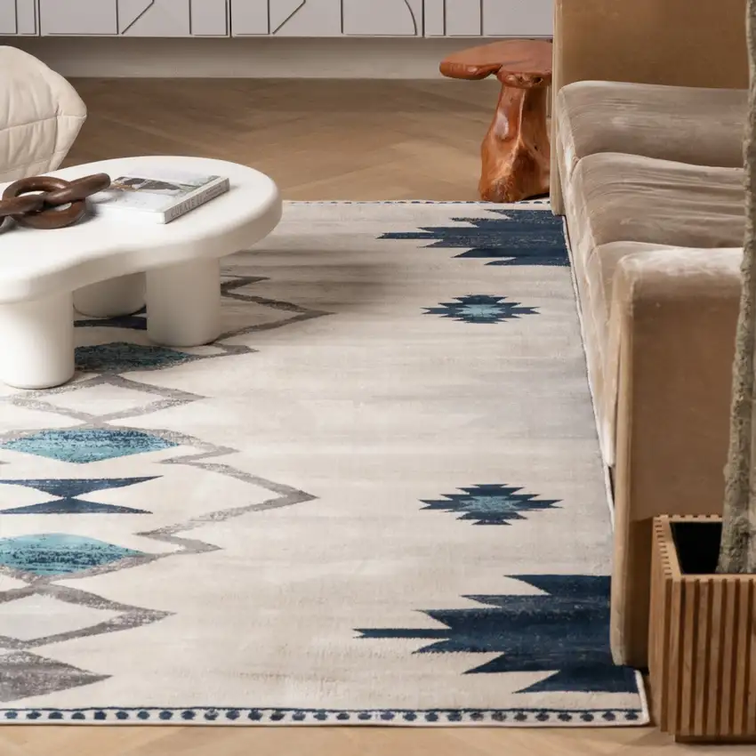 Blue and Ivory Southwestern Area Rug Photo 7