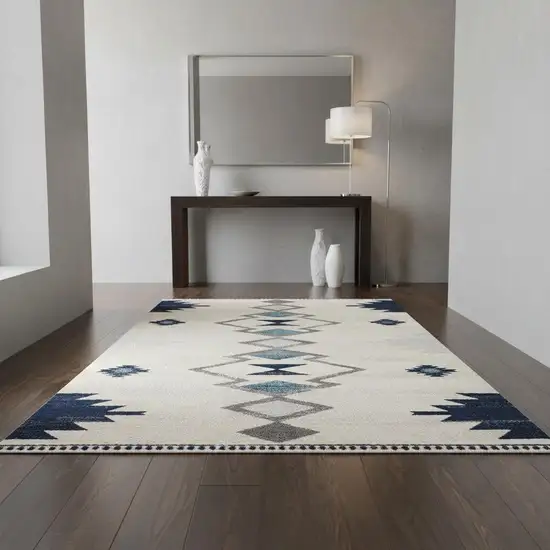 Blue and Ivory Southwestern Area Rug Photo 1