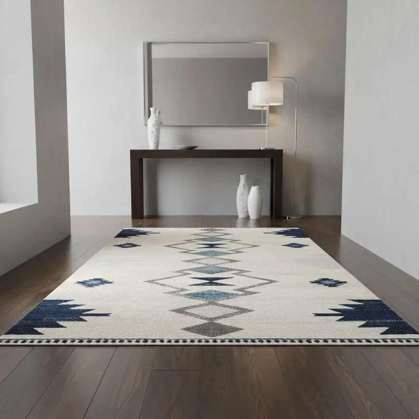 Blue and Ivory Southwestern Area Rug Photo 1