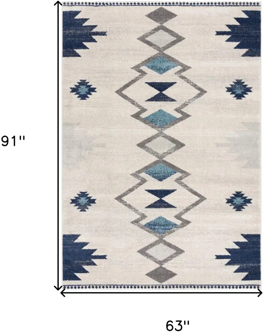Blue and Ivory Southwestern Area Rug Photo 3