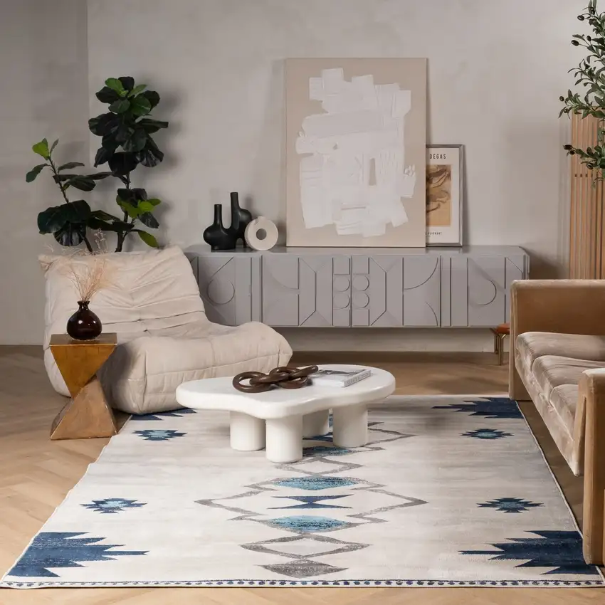 Blue and Ivory Southwestern Area Rug Photo 7