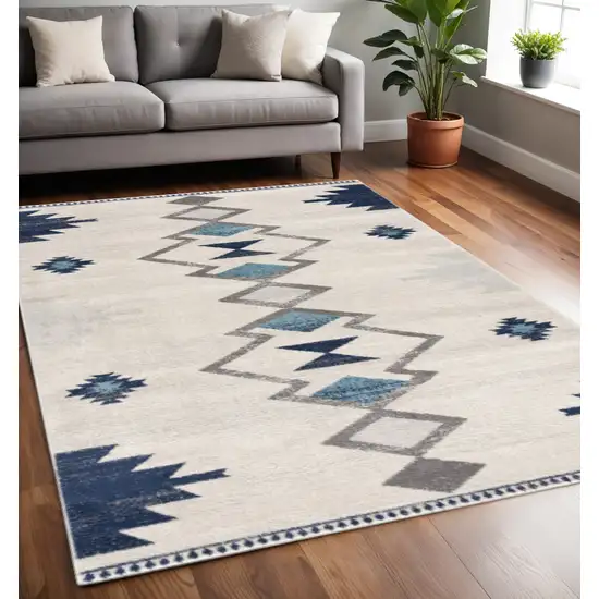 Blue and Ivory Southwestern Area Rug Photo 2