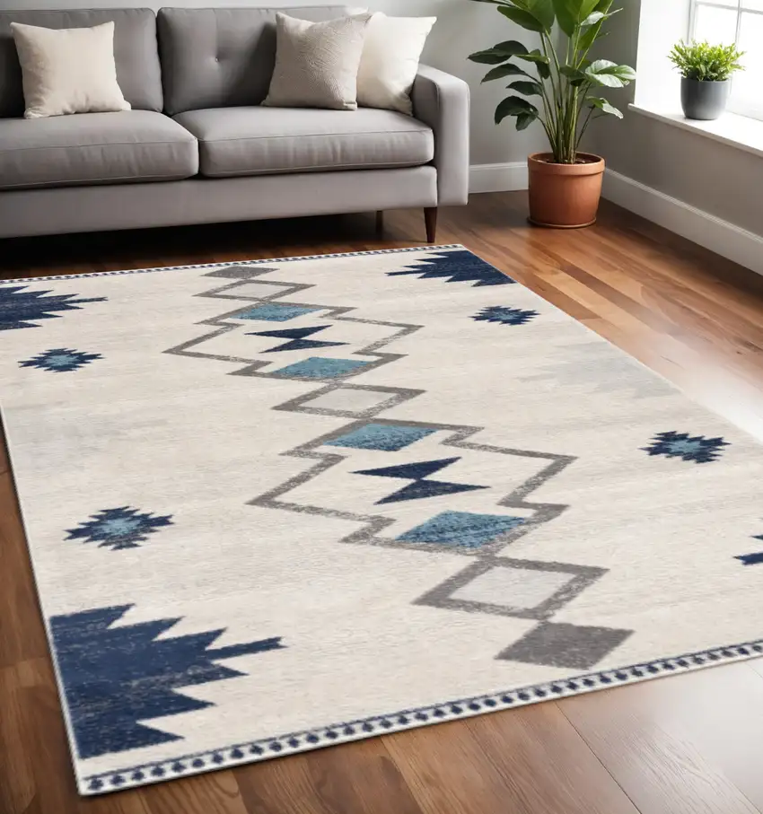 Blue and Ivory Southwestern Area Rug Photo 2