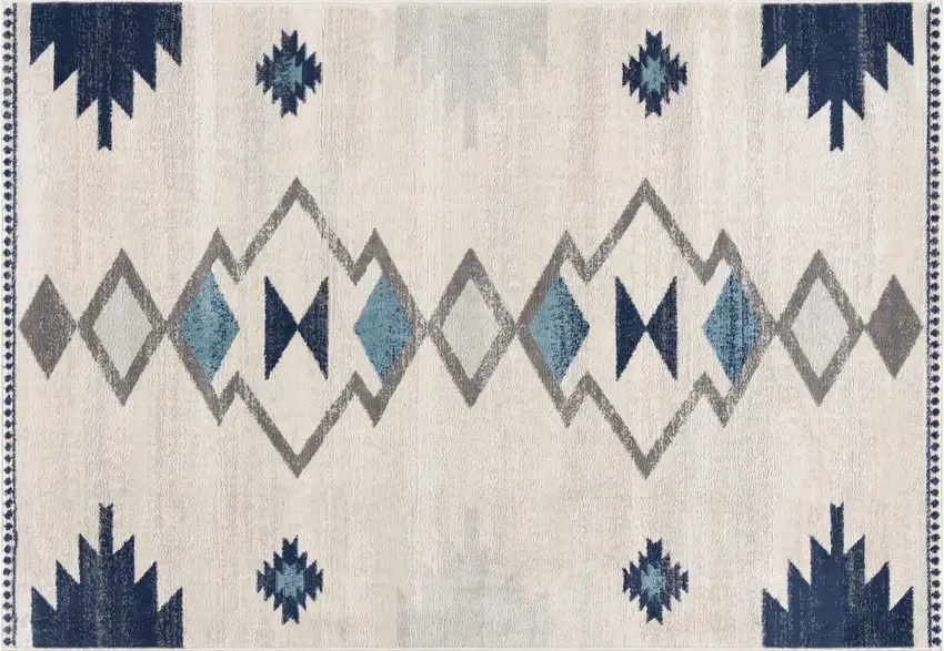 Blue and Ivory Southwestern Area Rug Photo 2