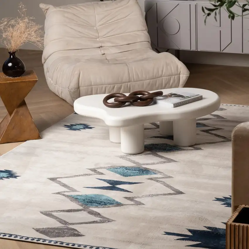 Blue and Ivory Southwestern Area Rug Photo 9