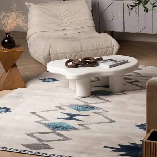 Blue and Ivory Southwestern Area Rug Photo 9