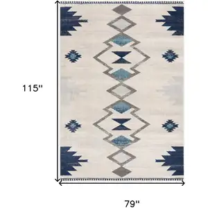 Photo of Navy and Ivory Tribal Pattern Area Rug