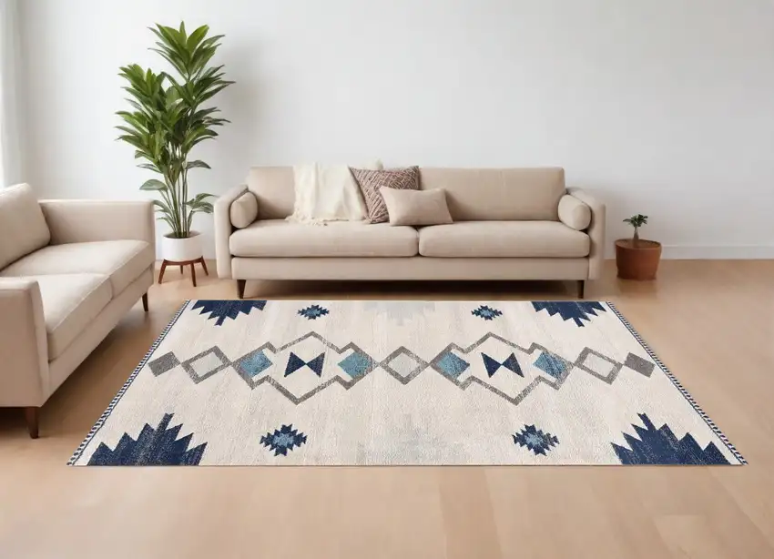 Cream Southwestern Dhurrie Area Rug Photo 1
