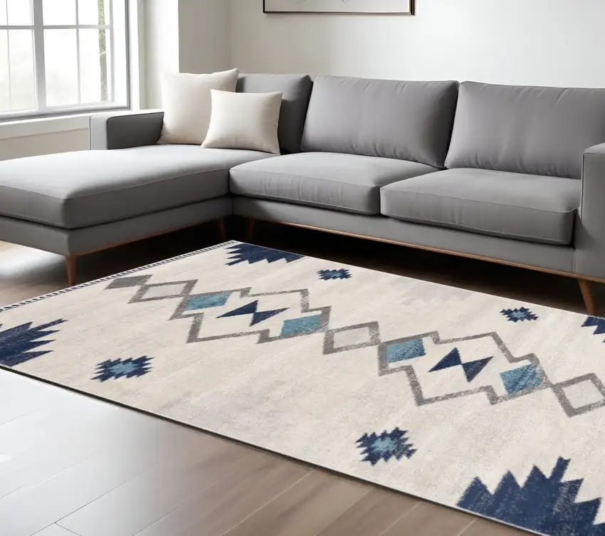 Blue and Ivory Southwestern Area Rug Photo 2