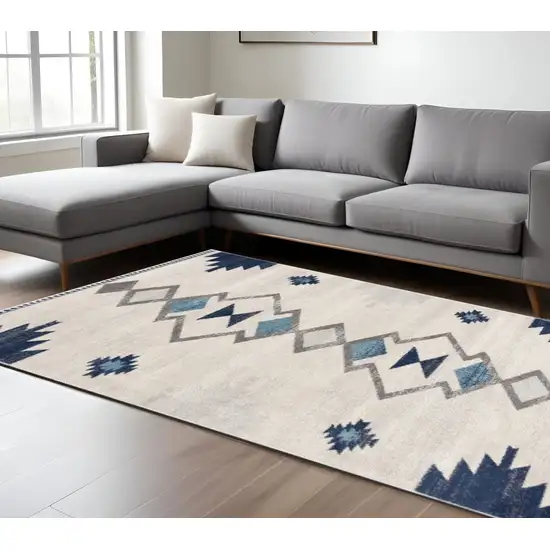 Blue and Ivory Southwestern Area Rug Photo 2